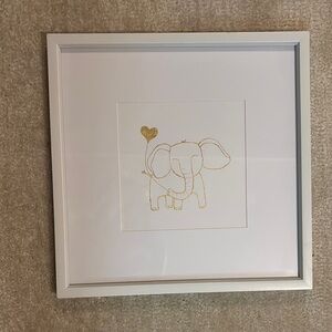 Gold Elephant Wall Art in White Frame